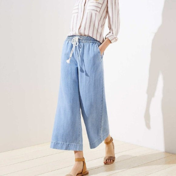LOFT Pants - LOFT Chambray Drawstring Wide Leg Pants